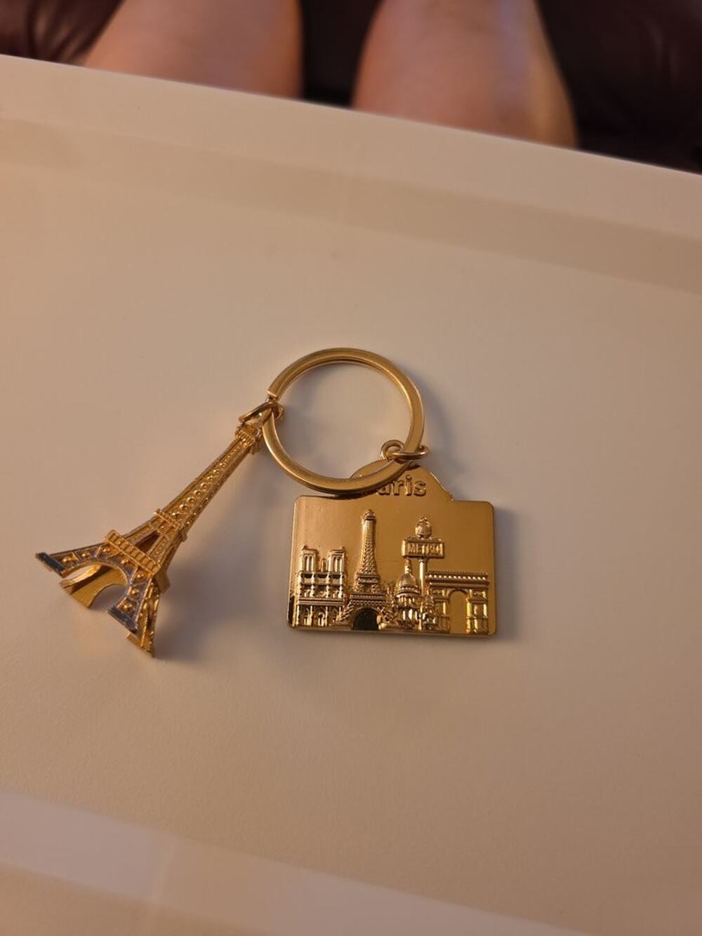 Paris Souvenir Keychain with Eiffel Tower and Mona Lisa Charm